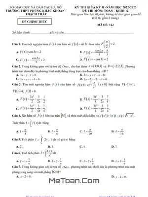 Đề thi giữa kỳ 2 Toán 12 năm 2022 - 2023 trường THPT Phùng Khắc Khoan - Hà Nội