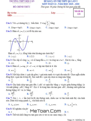 Đề KSCL Toán 12 ôn thi THPTQG 2020 lần 2 trường THPT Đội Cấn – Vĩnh Phúc