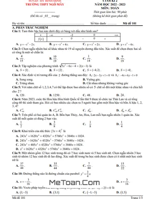 Đề Cuối Kì 2 Toán 10 Năm 2022 - 2023 Trường THPT Ngô Mây - Bình Định