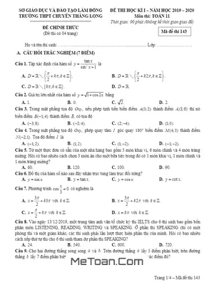 Đề thi HK1 Toán 11 năm 2019 - 2020 trường chuyên Thăng Long - Lâm Đồng