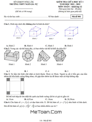 Đề thi giữa HK1 Toán 12 năm 2021 - 2022 trường THPT Ngô Gia Tự - Đắk Lắk