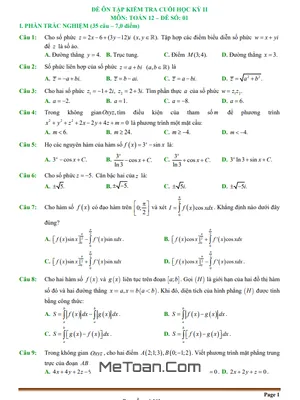 14 Đề Ôn Tập Kiểm Tra Cuối Học Kỳ 2 Môn Toán 12 (70% TN + 30% TL)