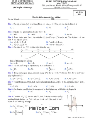 Đề thi thử Toán THPT Quốc gia 2020 lần 1 trường Hậu Lộc 2 – Thanh Hóa