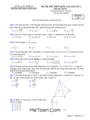 Đề thi thử Toán THPTQG 2018 trường THPT Đặng Thúc Hứa - Nghệ An lần 2 (có đáp án)