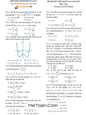 Đề Thi Thử THPT Quốc Gia 2017 Môn Toán Trường THPT Phan Đình Phùng – Hà Nội