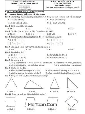 Đề Tham Khảo Giữa Kỳ 1 Toán 6 Năm 2022 - 2023 Trường THCS Bình Lợi Trung - TP HCM
