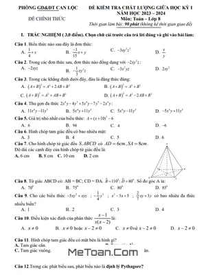 Đề giữa kỳ 1 Toán 8 năm 2023 - 2024 phòng GD&ĐT Can Lộc - Hà Tĩnh