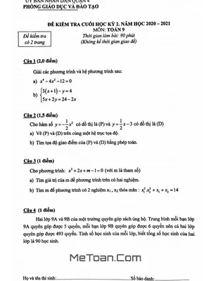 Đề thi cuối kỳ 2 Toán lớp 9 năm 2020 - 2021 phòng GD&ĐT Quận 4 - TP HCM