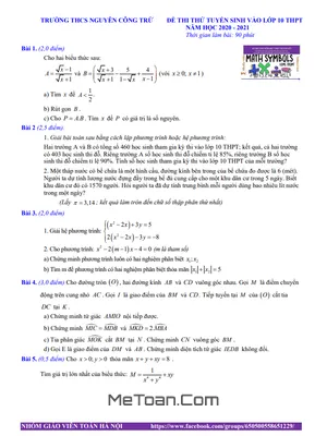 Đề thi thử Toán vào lớp 10 năm 2021 - 2022 trường THCS Nguyễn Công Trứ - Hà Nội