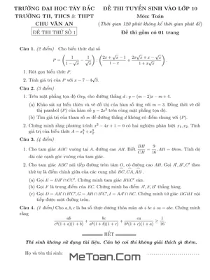 Bộ Đề Thi Thử Vào Lớp 10 Môn Toán Năm 2018 Trường Chu Văn An - Sơn La