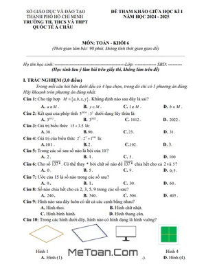 Trọn Bộ Đề Tham Khảo Giữa Kì 1 Toán Lớp 6 Năm 2024 - 2025 Phòng GD&ĐT Quận 3 - TP.HCM