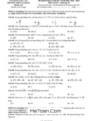Đề Thi Cuối Kì 1 Toán 10 Năm 2024 - 2025 Trường THPT Ea H'Leo - Đắk Lắk
