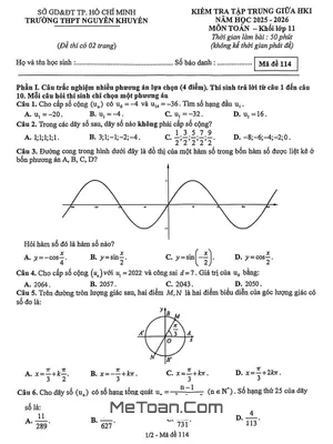Đề Thi Giữa Học Kỳ 1 Toán 11 THPT Nguyễn Khuyến TP.HCM Năm 2025 - 2026