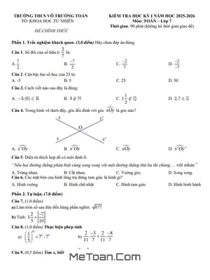 Đề Thi Cuối Học Kỳ 1 Toán 7 Năm 2025 - 2026 Trường THCS Võ Trường Toản - TP.HCM