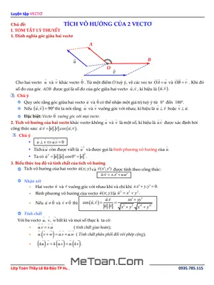 94 Bài Tập Trắc Nghiệm Tích Vô Hướng Của Hai Vectơ Có Đáp Án Và Lời Giải