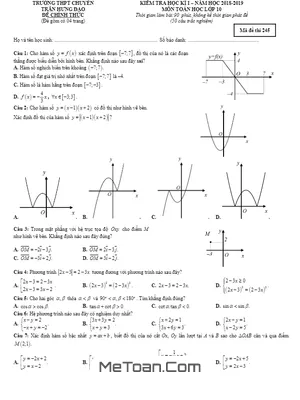 Đề thi HK1 Toán 10 năm 2018 - 2019 trường chuyên Trần Hưng Đạo - Bình Thuận