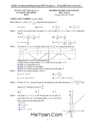 Bộ Đề Ôn Tập Thi HK2 Toán 12 Năm Học 2016 - 2017 Trường THPT Nho Quan A - Ninh Bình