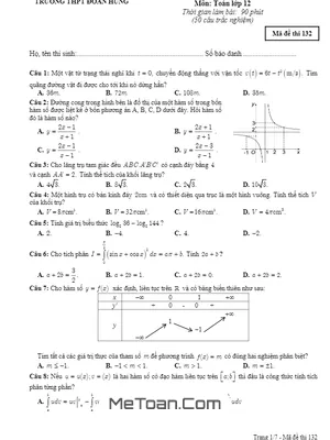 Đề thi thử THPT Quốc gia 2017 môn Toán trường THPT Đoan Hùng - Phú Thọ
