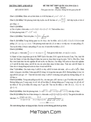 Đề thi thử THPT Quốc gia môn Toán 2016 trường THPT Anh Sơn 2 – Nghệ An lần 1