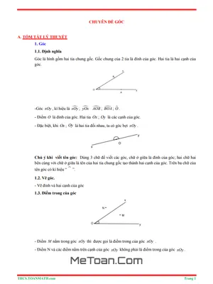 Tóm Tắt Lý Thuyết Và Bài Tập Trắc Nghiệm Chuyên Đề Góc Lớp 6
