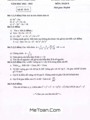 Đề Thi Học Kì 1 Toán 8 Năm 2022 - 2023 Trường THCS Ngọc Lâm - Hà Nội