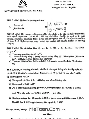 Đề thi giữa kì 2 Toán 9 năm 2020 – 2021 trường Lương Thế Vinh – Hà Nội