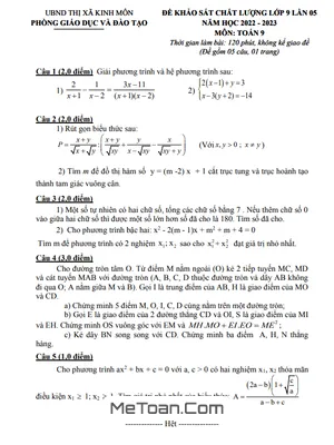 Đề khảo sát Toán 9 lần 5 năm 2022 - 2023 phòng GD&ĐT Kinh Môn - Hải Dương