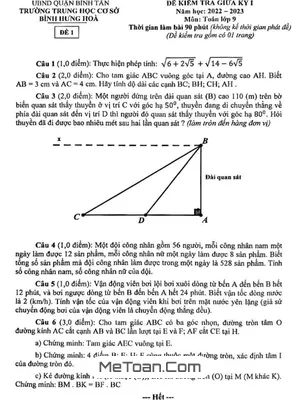 Đề thi giữa kỳ 1 Toán 9 năm 2022 - 2023 trường THCS Bình Hưng Hòa - TP.HCM