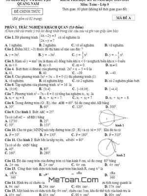 Đề thi học kỳ 2 Toán 9 năm học 2019 - 2020 sở GD&ĐT Quảng Nam