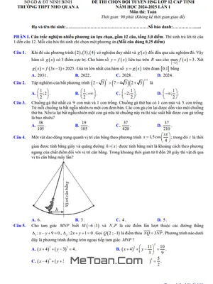 Đề chọn đội tuyển HSG Toán 12 lần 1 năm 2024 - 2025 trường Nho Quan A - Ninh Bình
