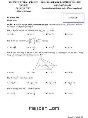 Đề giữa kì 2 Toán 11 năm 2024 – 2025 trường THPT Phan Bội Châu – Bình Thuận
