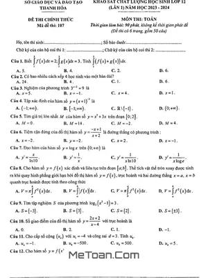 Đề khảo sát chất lượng Toán 12 lần 1 năm 2023 - 2024 Sở GD&ĐT Thanh Hóa