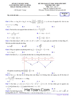 Đề giao lưu học sinh giỏi Toán 12 năm 2022 – 2023 cụm trường THPT – Bắc Ninh