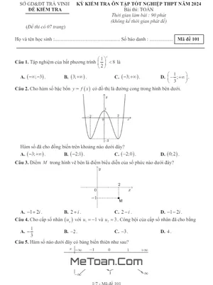 Đề Ôn Thi Tốt Nghiệp THPT 2024 Môn Toán - Sở GD&ĐT Trà Vinh