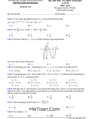 Đề thi thử Toán TN THPT 2023 lần 2 trường THPT Bạch Đằng – Quảng Ninh