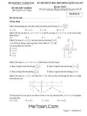 Đề Thi Thử THPT Quốc Gia 2017 Môn Toán - Bộ GD&ĐT - Có Đáp Án