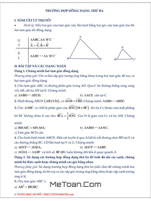 Chuyên Đề Trường Hợp Đồng Dạng Thứ Ba - Hình Học 8