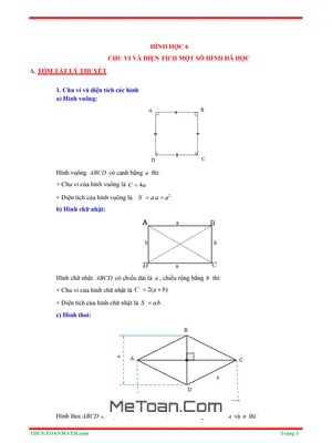 Tóm tắt Lý Thuyết và Bài Tập Trắc Nghiệm Về Chu Vi và Diện Tích Các Tứ Giác Đã Học