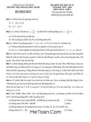 Đề thi học kì 2 Toán 9 năm 2019 - 2020 trường THCS Hoàng Hoa Thám có đáp án