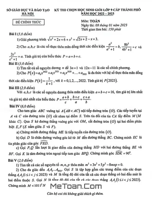 Đề thi học sinh giỏi Toán 9 năm học 2022 - 2023 sở GD&ĐT Hà Nội