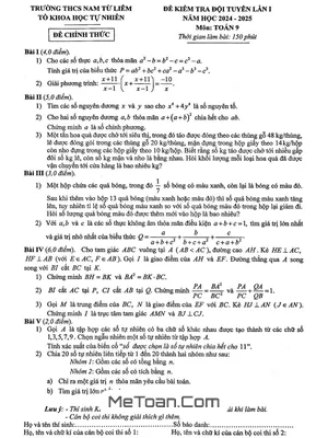 Đề Kiểm Tra Đội Tuyển Lần 1 Toán 9 Năm 2024 - 2025 Trường THCS Nam Từ Liêm - Hà Nội