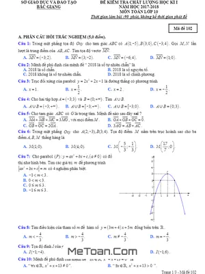 Đề thi HK1 Toán 10 năm 2017 - 2018 Sở GD&ĐT Bắc Giang (có đáp án)