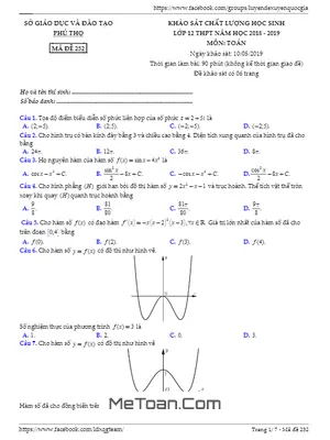 Đề khảo sát chất lượng Toán 12 năm 2018 - 2019 sở GD&ĐT Phú Thọ
