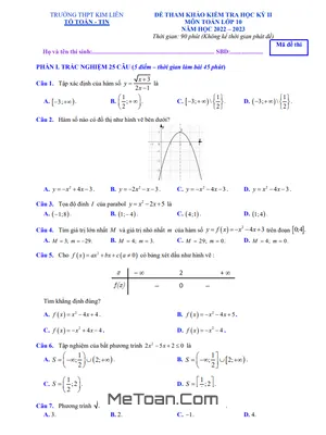 Đề Tham Khảo Học Kỳ 2 Toán 10 Năm 2022 - 2023 Trường THPT Kim Liên - Hà Nội
