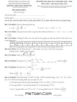 Đề Thi Học Kỳ 1 Toán 11 Năm 2023 - 2024 Trường THPT Mạc Đĩnh Chi - TP.HCM