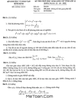 Đề thi học sinh giỏi Toán 12 cấp tỉnh năm 2022 - 2023 sở GD&ĐT Bình Định