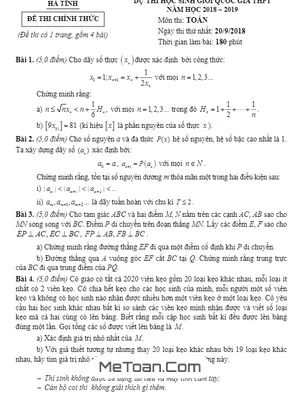 Đề thi chọn đội tuyển dự thi HSG Quốc gia năm 2018 - 2019 môn Toán sở GD và ĐT Hà Tĩnh