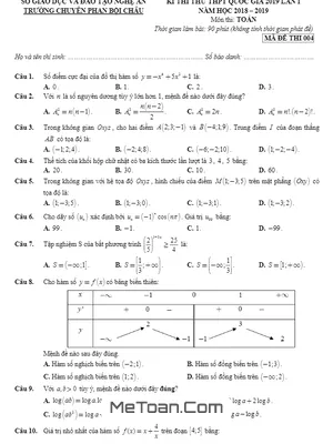 Đề thi thử Toán THPTQG 2019 trường chuyên Phan Bội Châu – Nghệ An lần 1