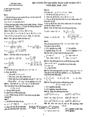 Ôn thi Toán 10 học kỳ I năm 2018 - 2019 trường Phan Đình Phùng - Hà Nội
