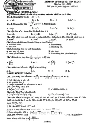 Đề thi học kì 1 Toán 8 năm 2022-2023 trường THCS Ngọc Thụy - Hà Nội